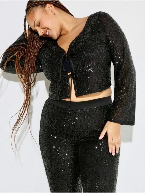 Torrid Sequin Tie Front Top and Flared Leg Pants Set - Size 1X - NWT! - Picture 14 of 16